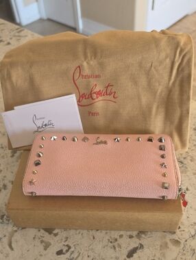 Christian Louboutin Blush Pink Leather Zip-Around Wallet Full Inclusion
